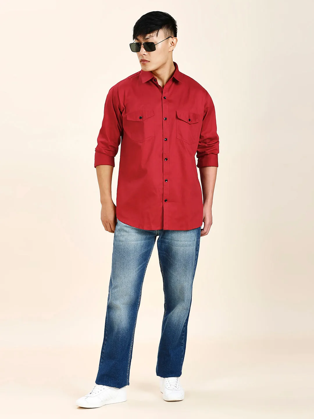 Red Double Pocket Shirt for Men