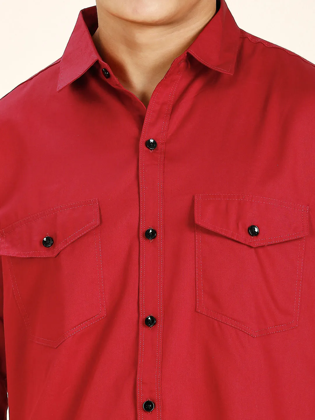 Red Double Pocket Shirt for Men