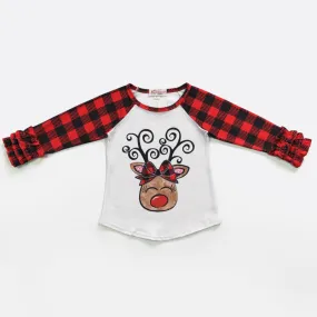 Reindeer Girl Ruffled Raglan Shirt