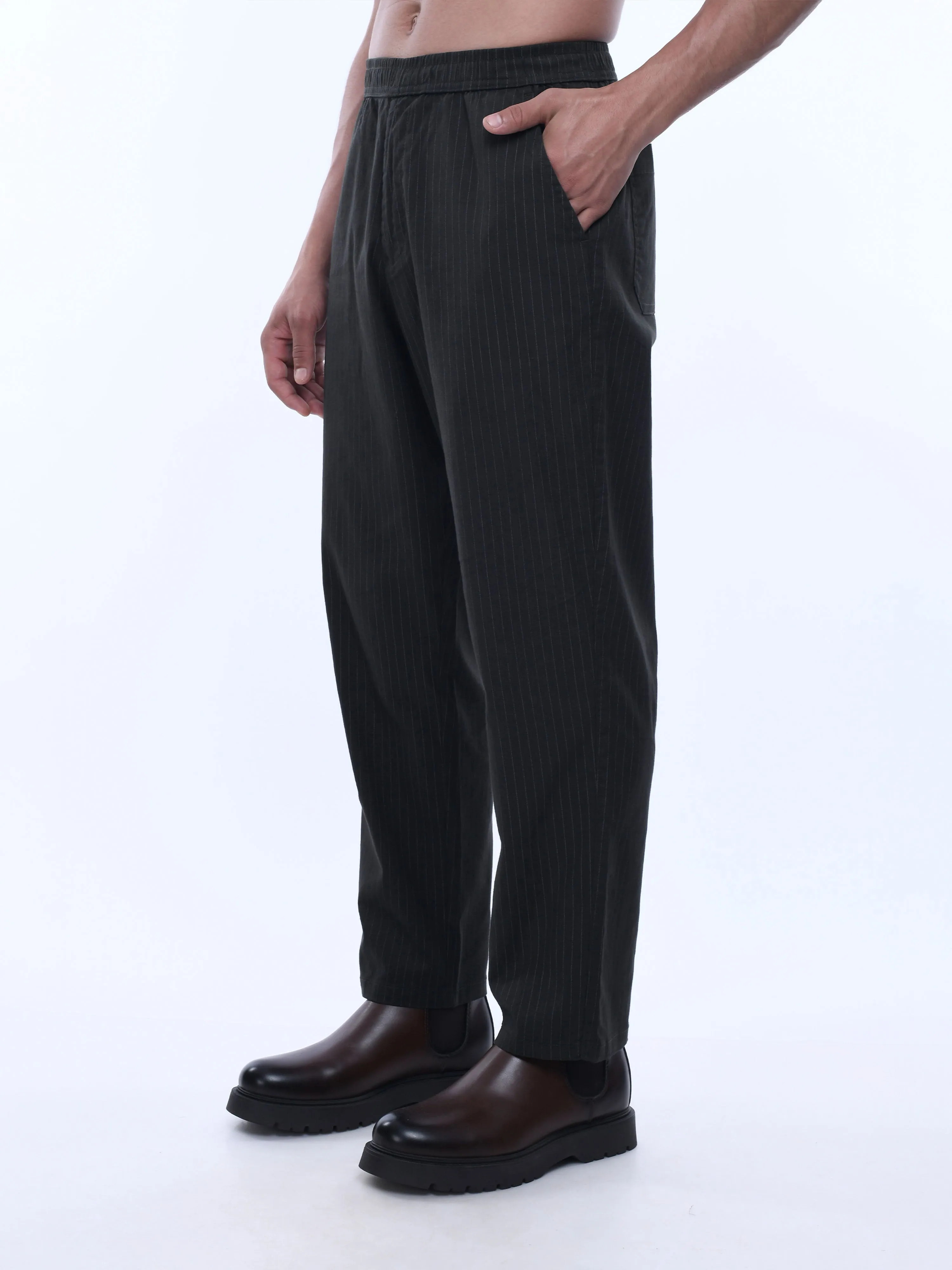 Relaxed Striped Olive Cotton Pants