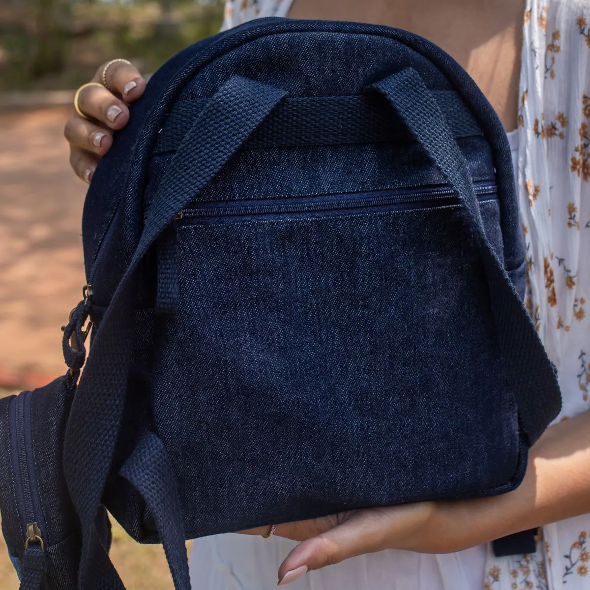 Repurposed Handcraft Denim Patched Mini Travel Backpack