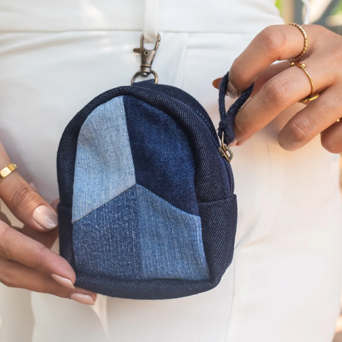 Repurposed Handcraft Denim Patched Mini Travel Backpack