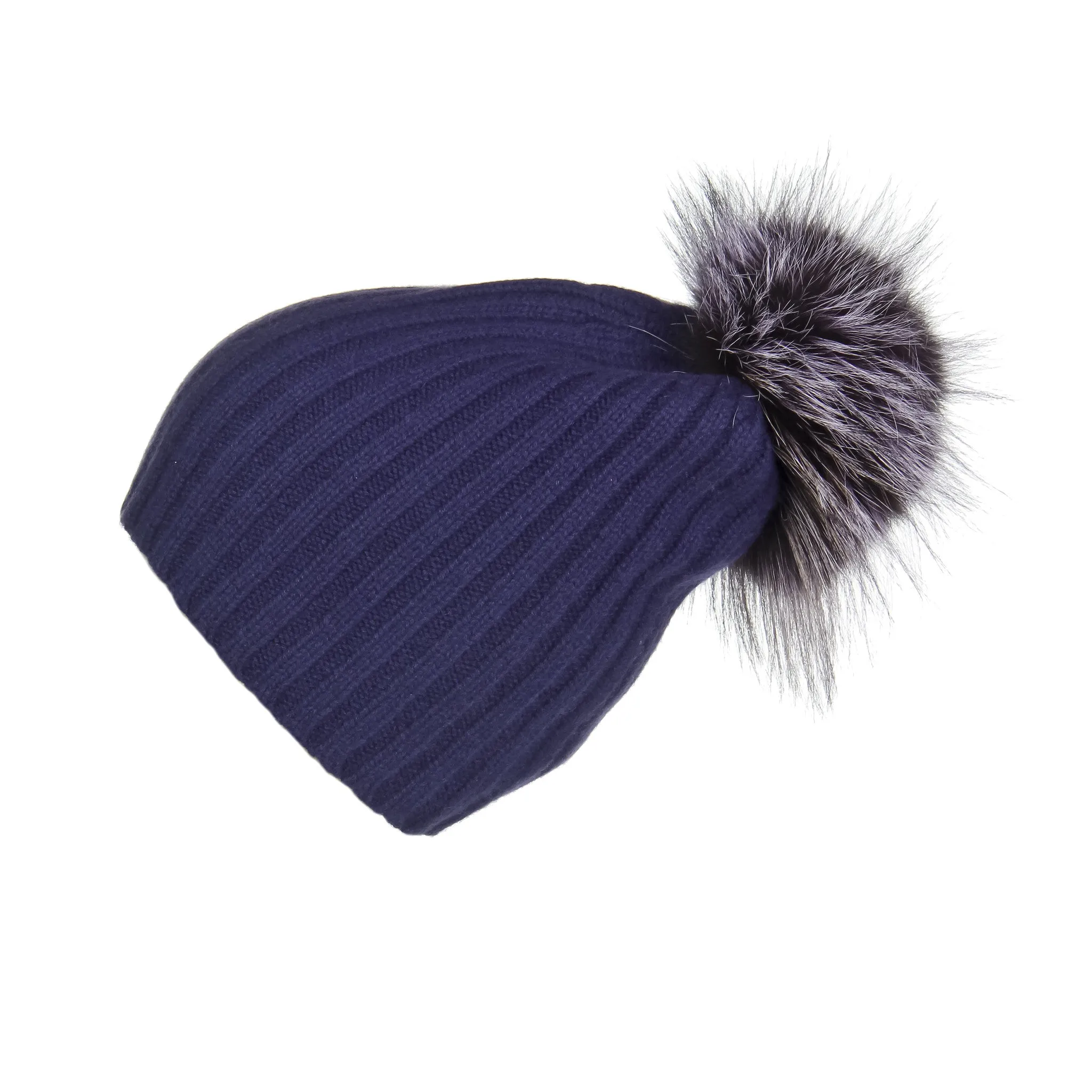 Ribbed Purple Cashmere Hat with Fancy Lilac Pom-Pom