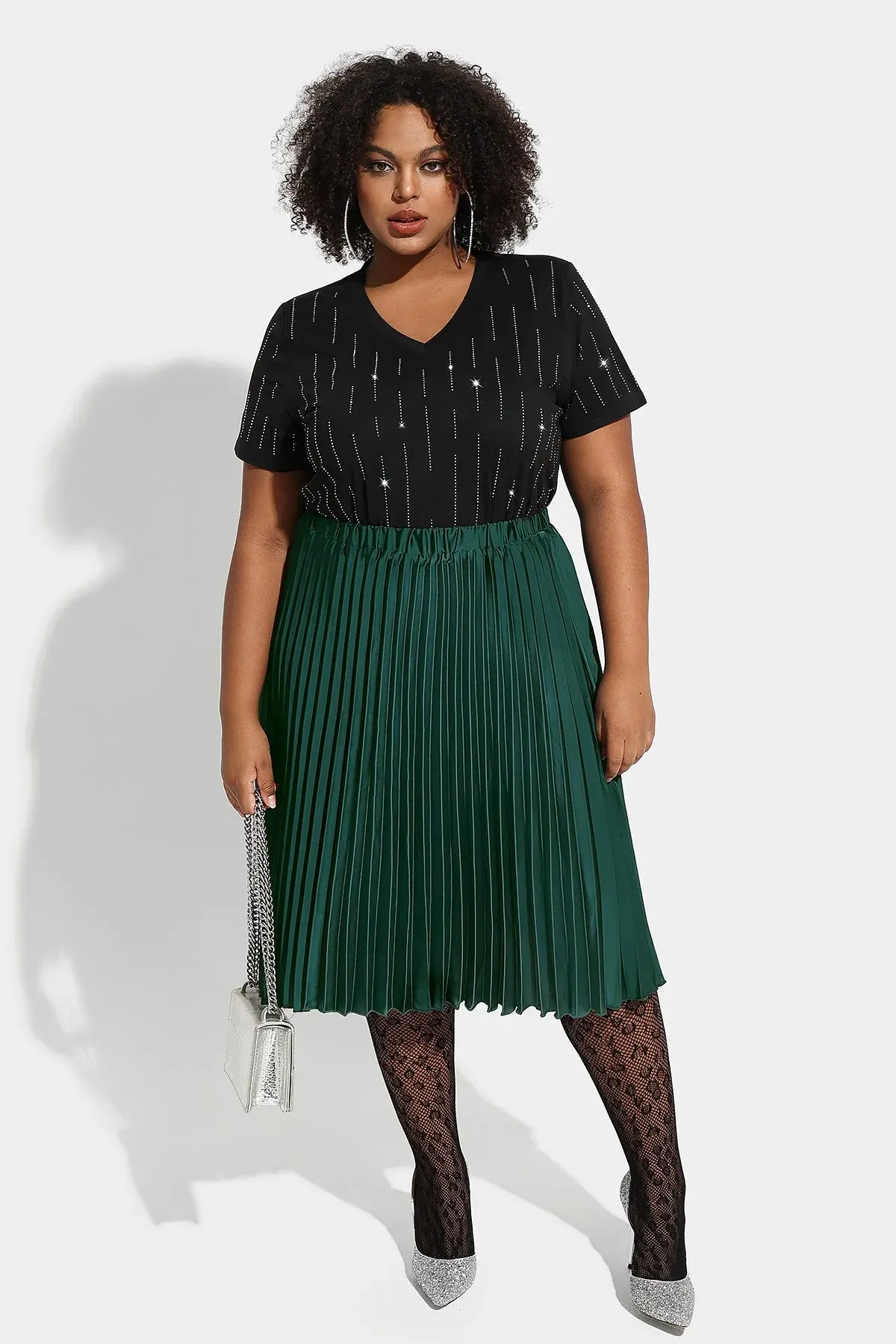 Ritera Supersoft Chic Flowy Pleated Midi Green Skirt