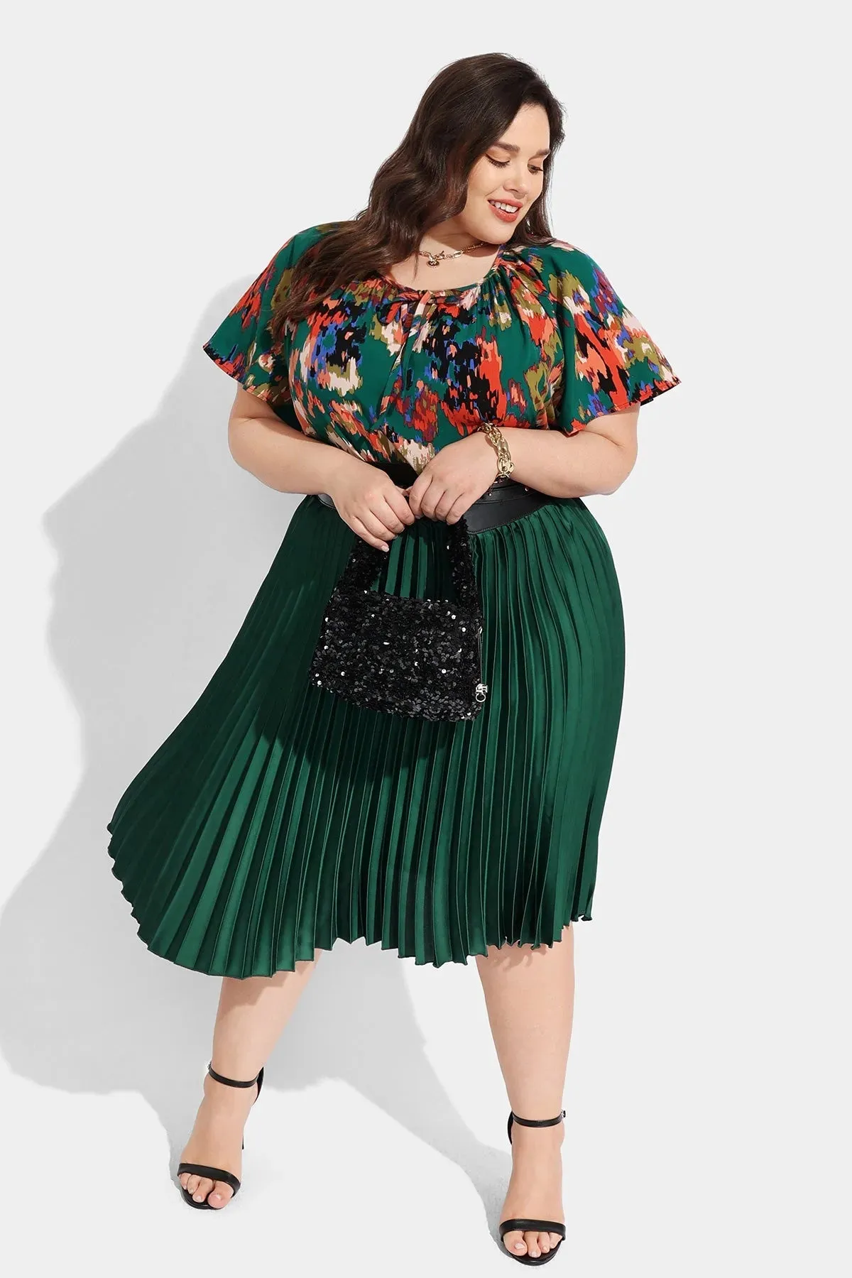 Ritera Supersoft Chic Flowy Pleated Midi Skirt