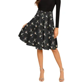 robins in flight black back Melete Pleated Midi Skirt (Model D15)