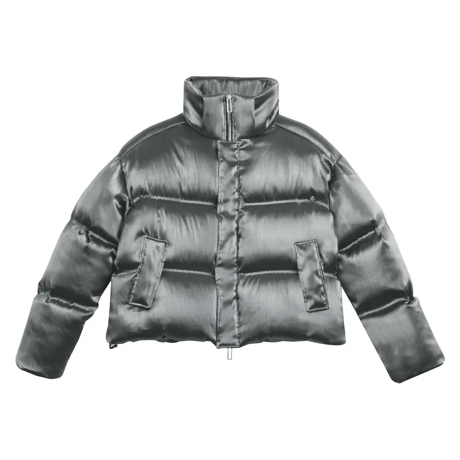 Shiny Side Pocket Puffer Jacket