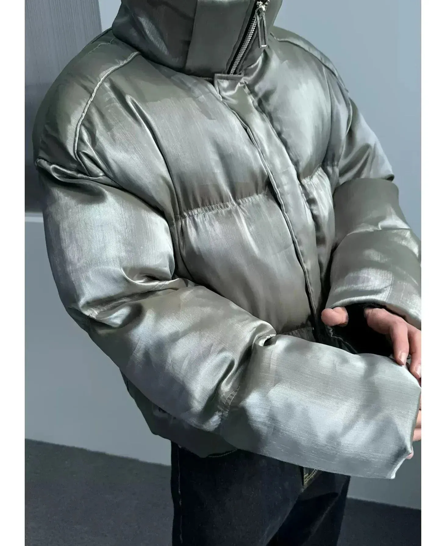 Shiny Side Pocket Puffer Jacket