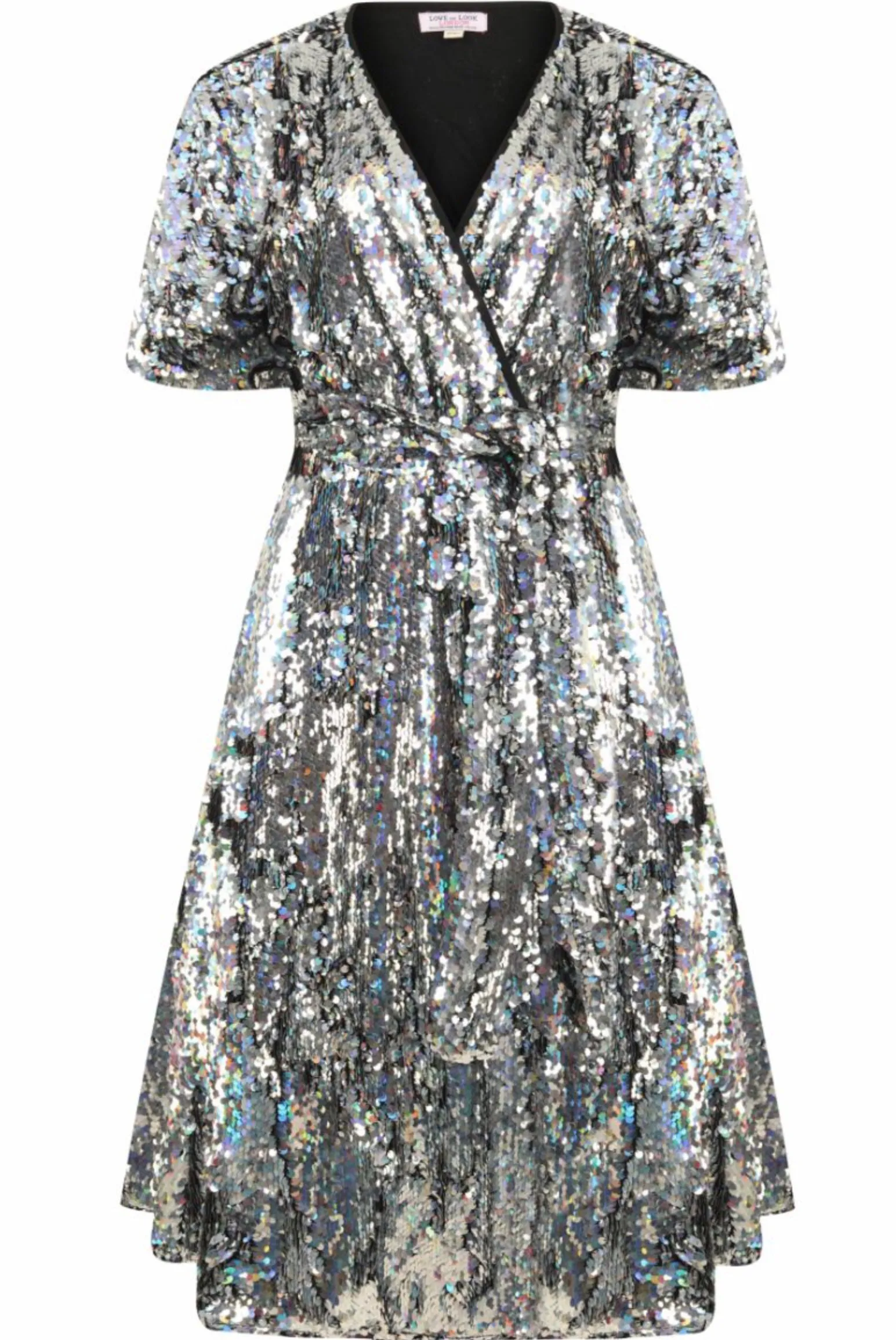 Silver Sequin Wrap Dress by Love ur Look