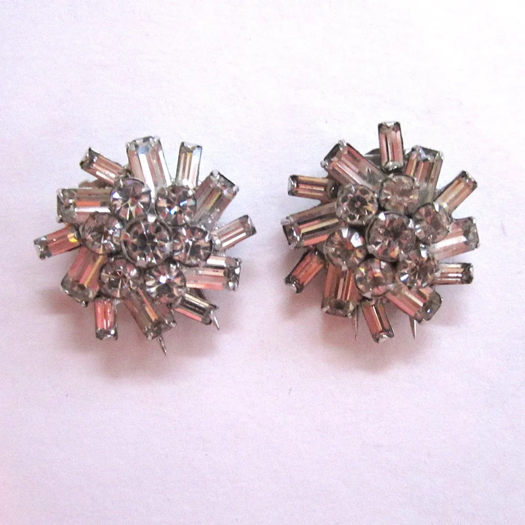 Silver-tone Floral Rhinestone Fur Clips