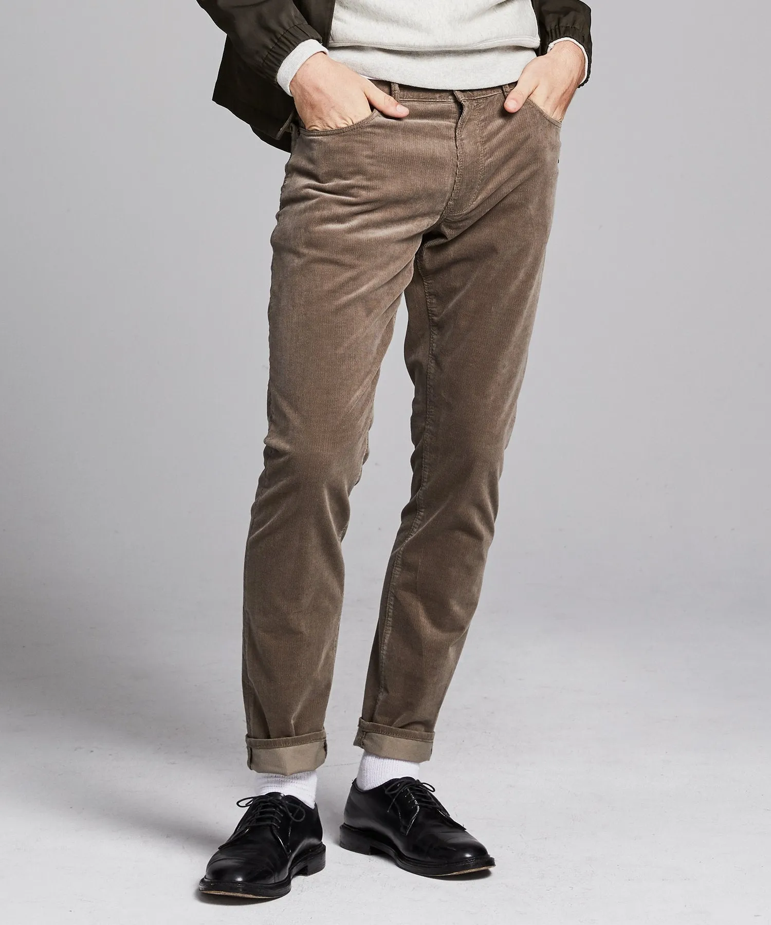 Slim Fit 5-Pocket Stretch Italian Cord in Ash