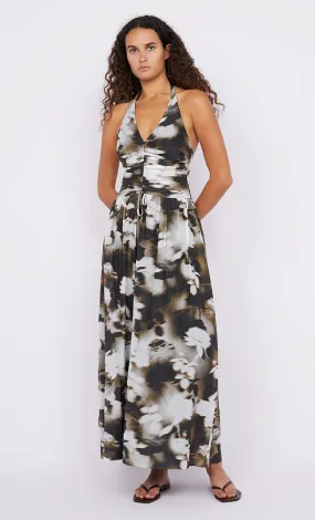 SOLENE HALTER DRESS - DARK BLURRED FLORAL