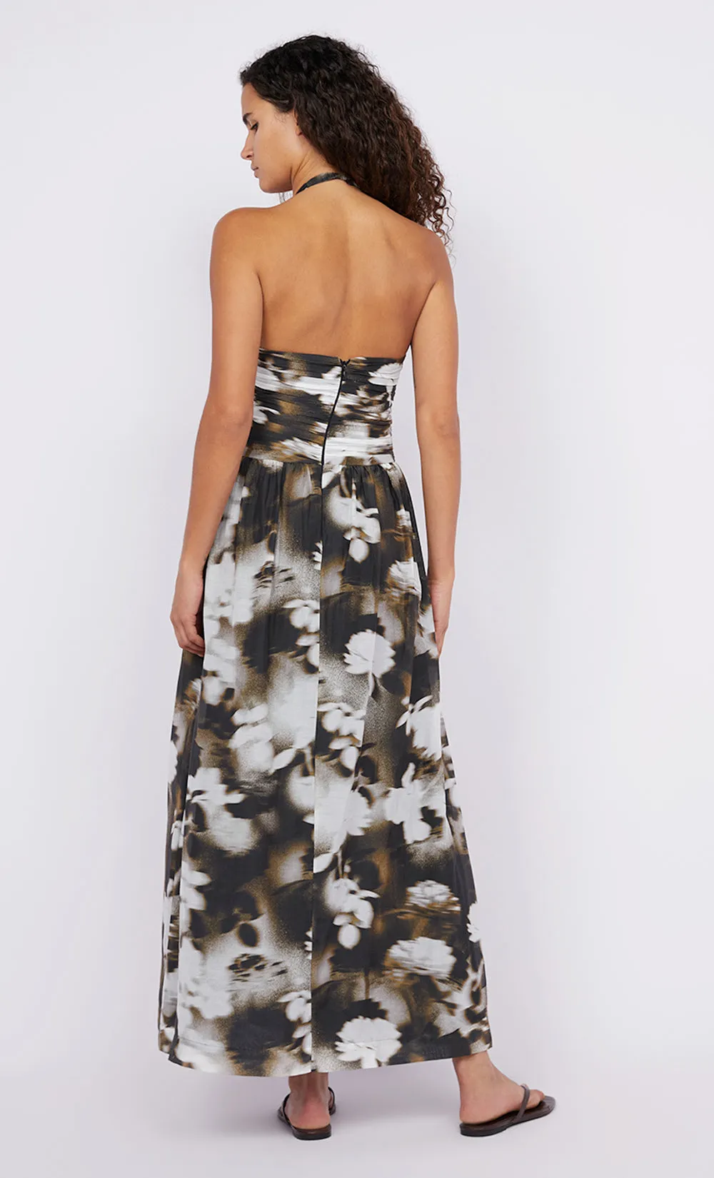 SOLENE HALTER DRESS - DARK BLURRED FLORAL