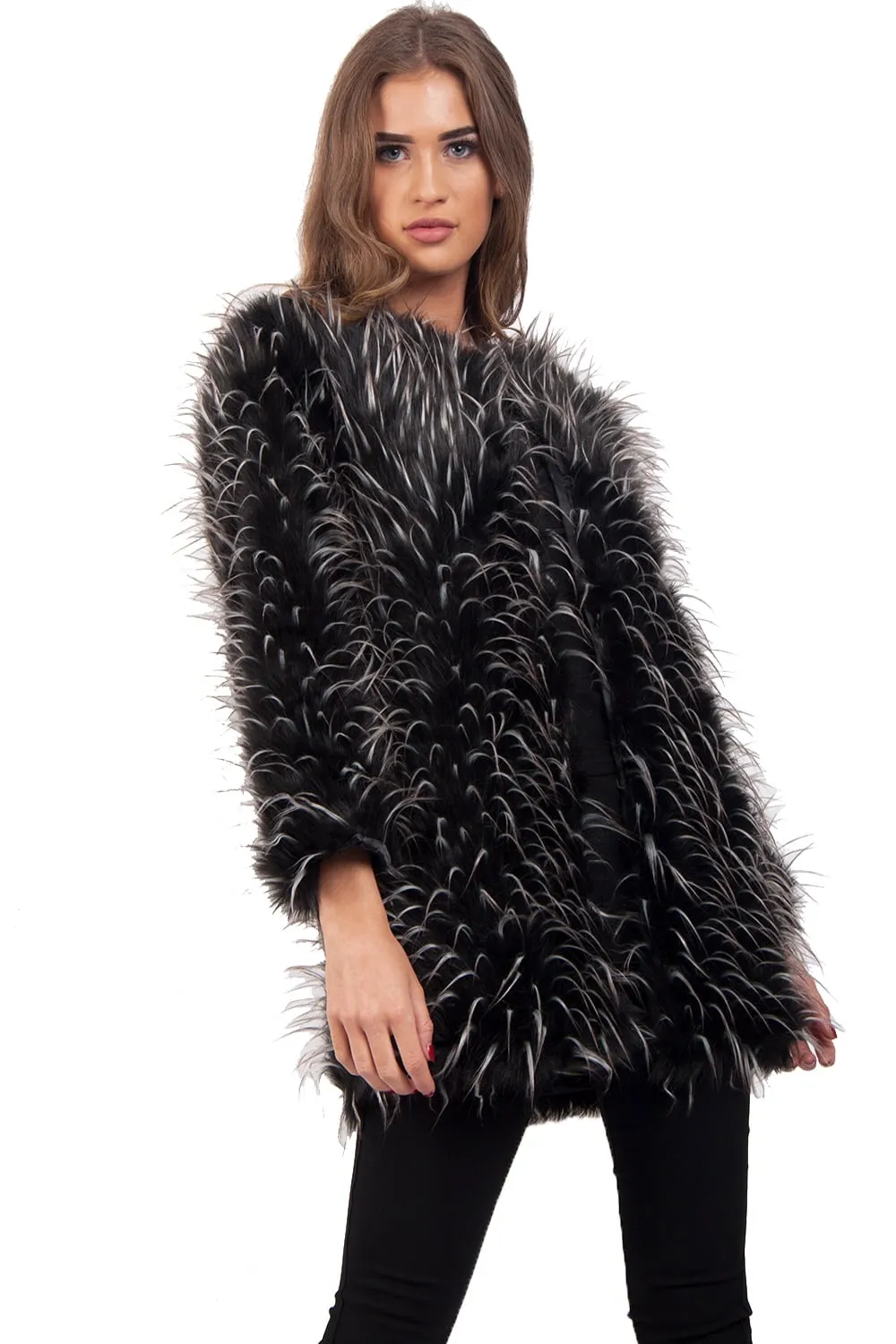 Spike Faux Fur Shaggy Coat Jacket