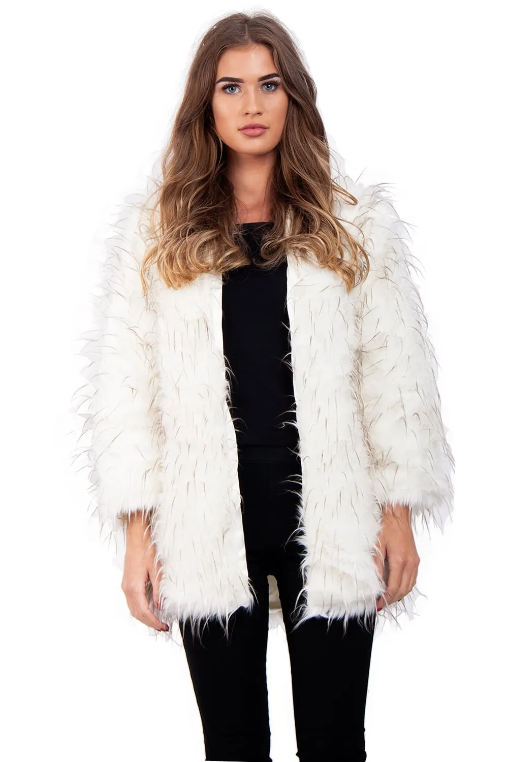 Spike Faux Fur Shaggy Coat Jacket