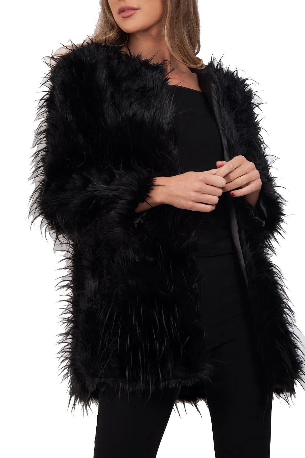 Spike Faux Fur Shaggy Coat Jacket