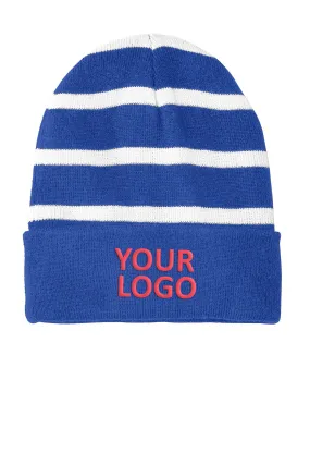 Sport-Tek Striped Branded Beanies with Solid Band, True Royal/ White