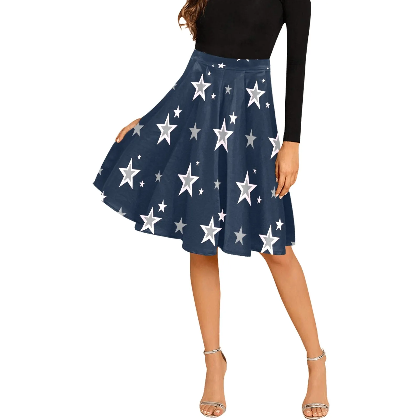 stars blue print 2 Melete Pleated Midi Skirt (Model D15)