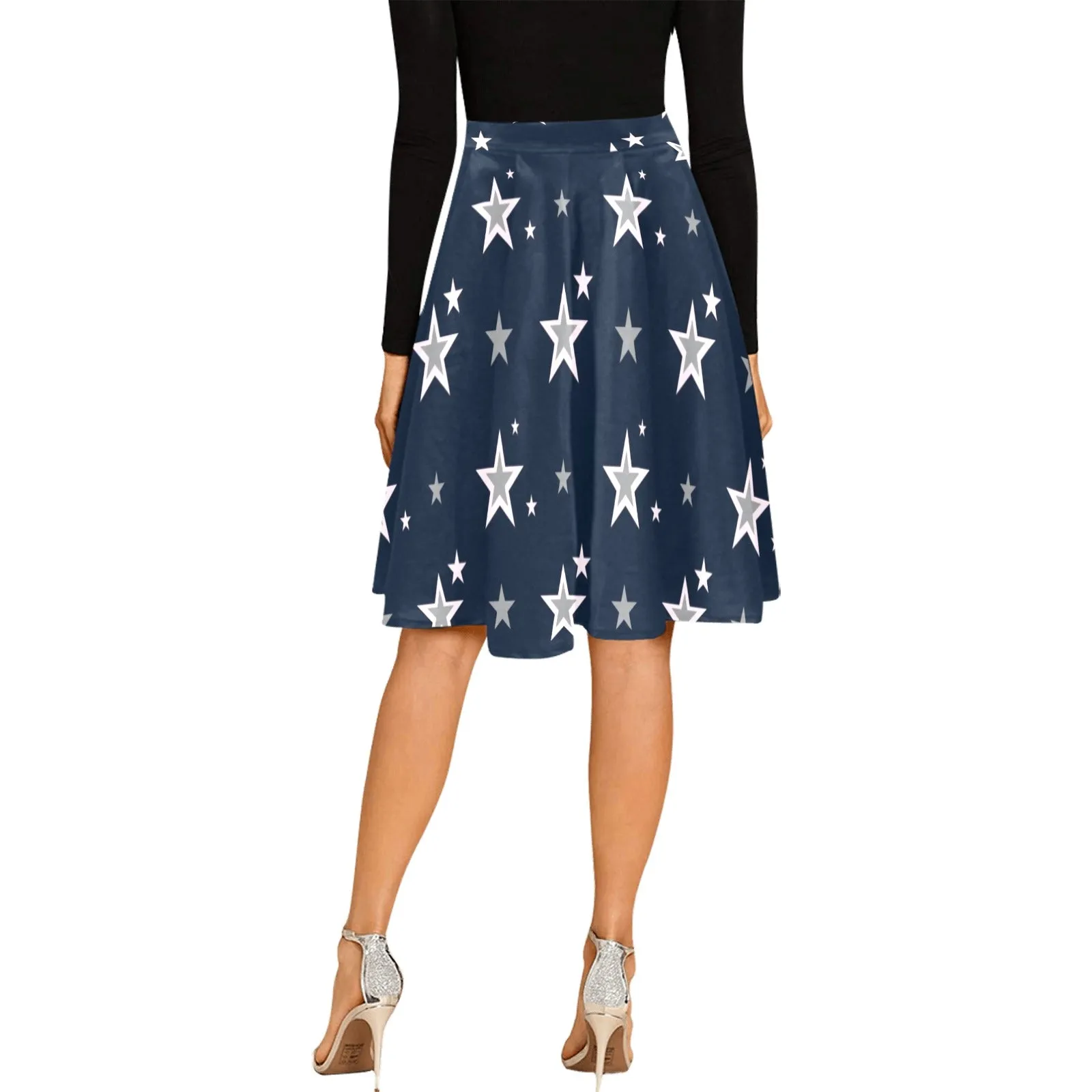 stars blue print 2 Melete Pleated Midi Skirt (Model D15)