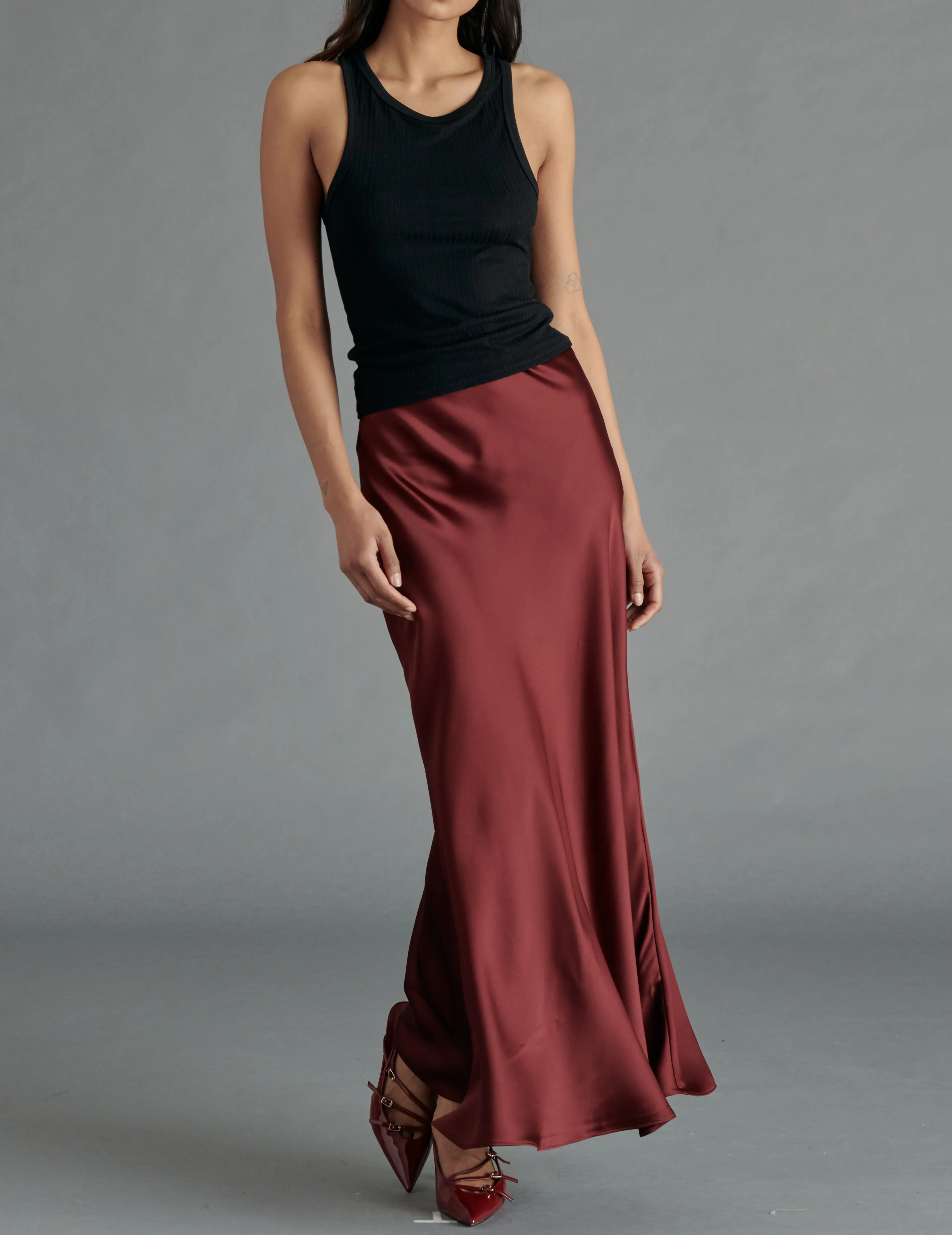 STE Cabernet Jeannie Satin Maxi Skirt