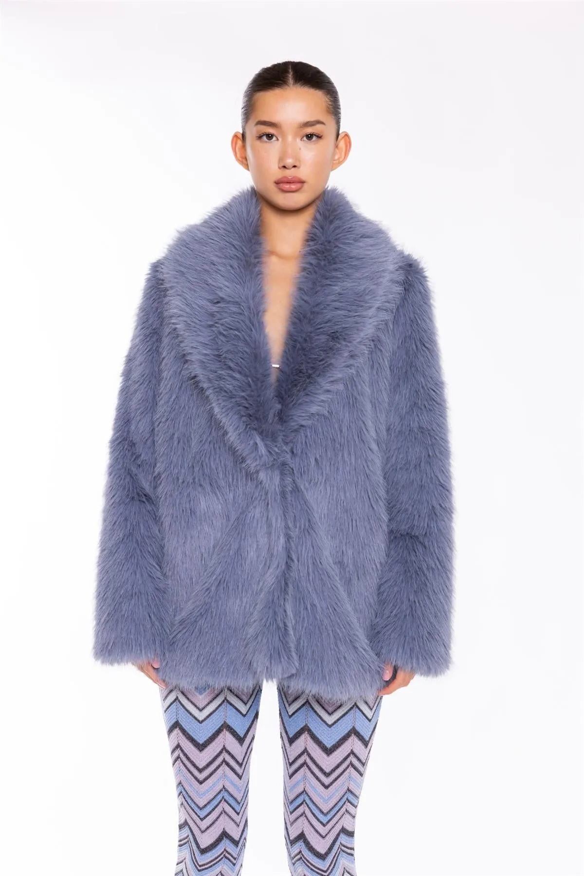 Steel-Blue Faux Fur Coat