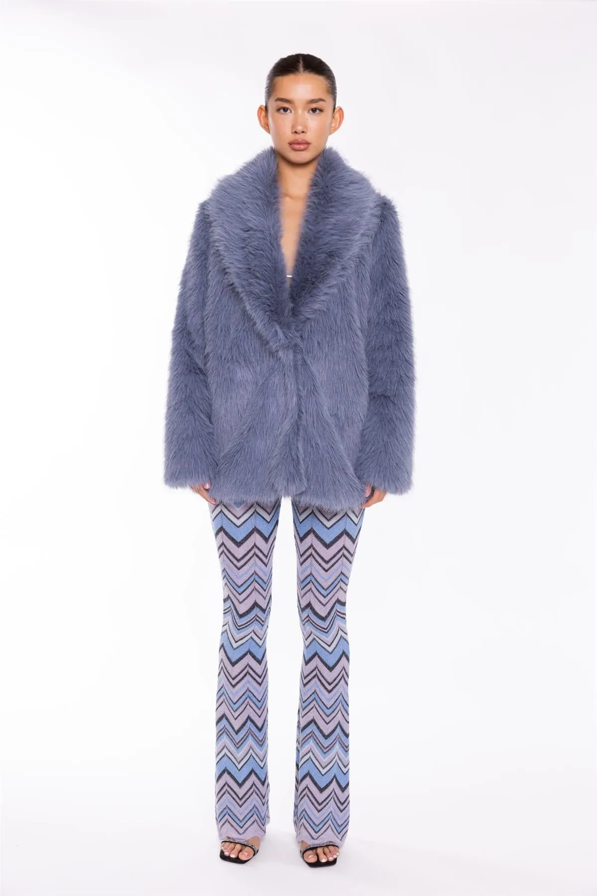 Steel-Blue Faux Fur Coat