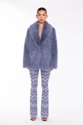 Steel-Blue Faux Fur Coat