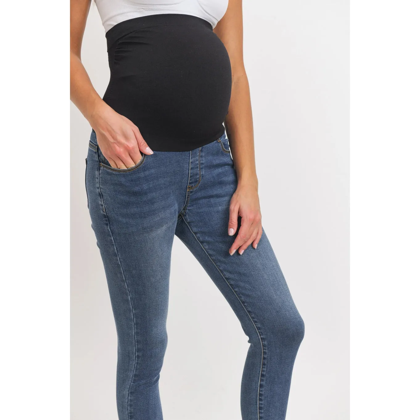 Stretch Maternity Skinny Jeans with Elastic Belly Band