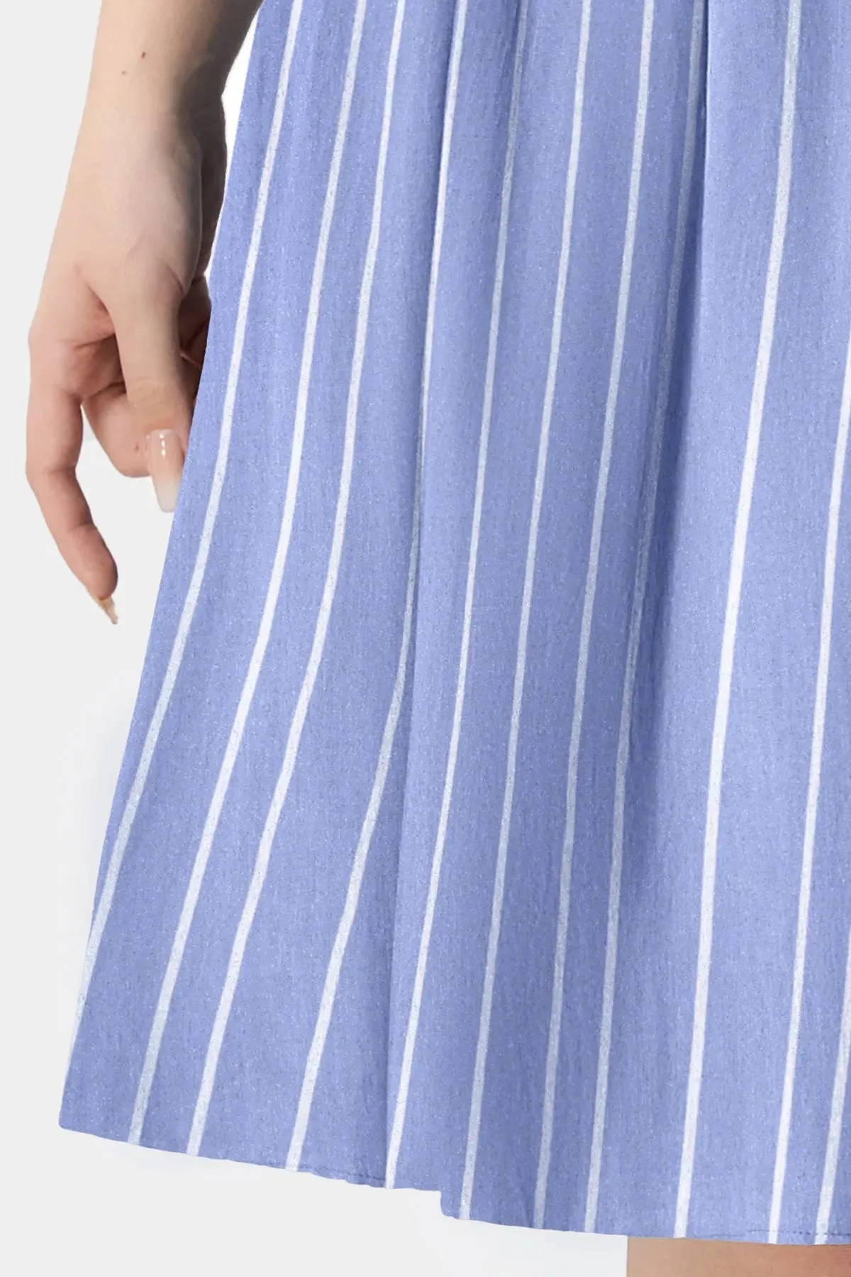 Striped Elastic Waist Pleated Button Mini Skirt