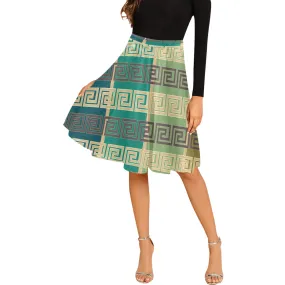 striped greek key print Melete Pleated Midi Skirt (Model D15)