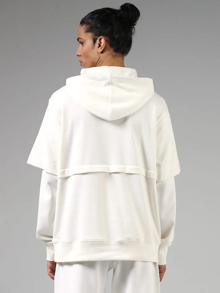 Studiofit Off White Cotton Relaxed-Fit Hoodie Sweatshirt