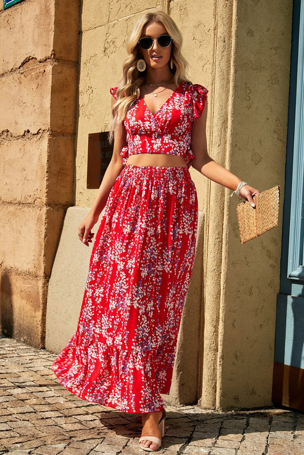 Summer Cropped Top and Maxi Skirt Set