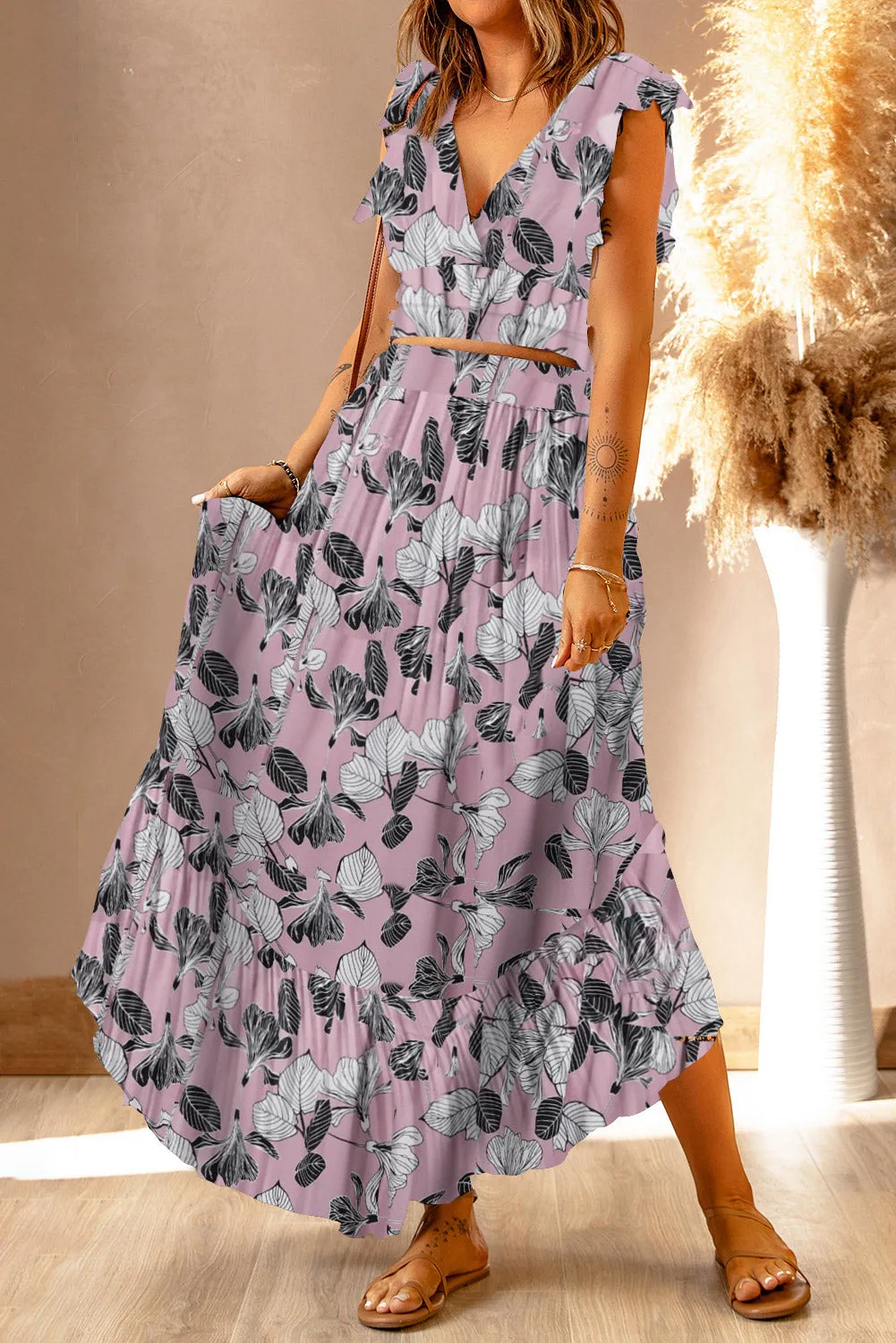 Summer Cropped Top and Maxi Skirt Set