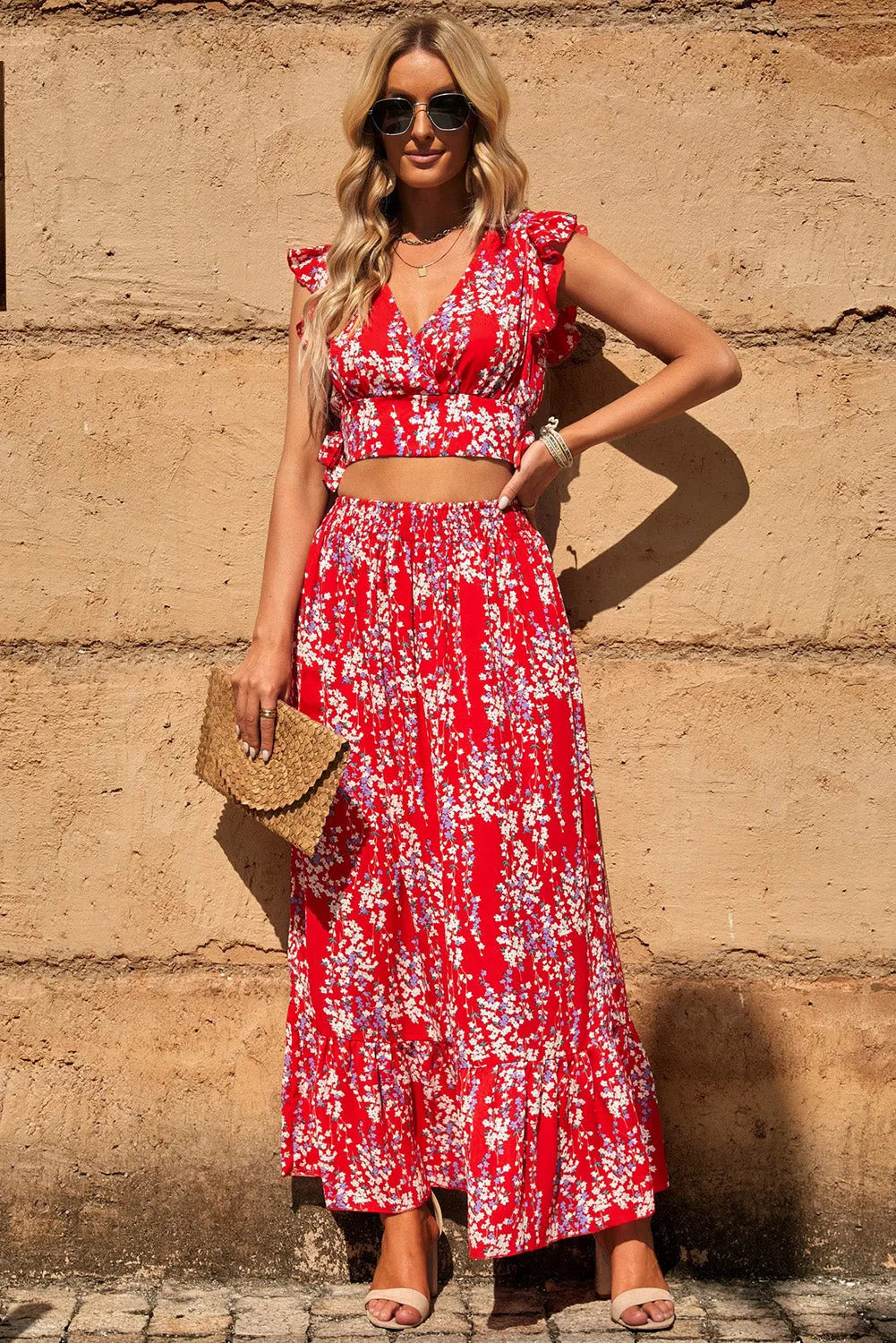 Summer Cropped Top and Maxi Skirt Set