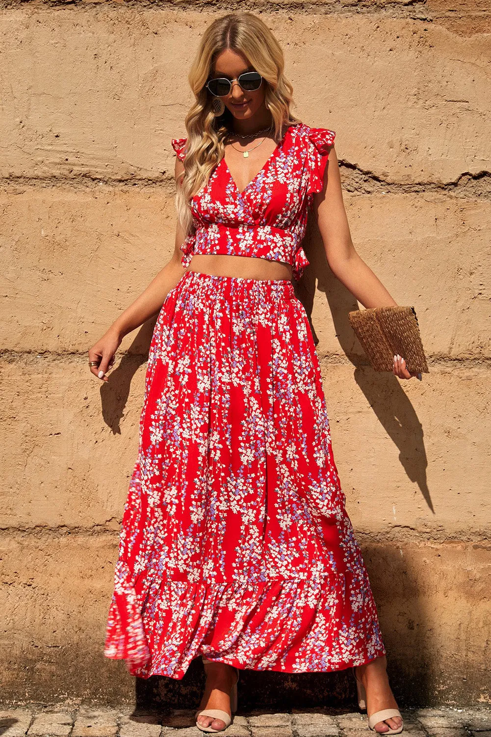 Summer Cropped Top and Maxi Skirt Set