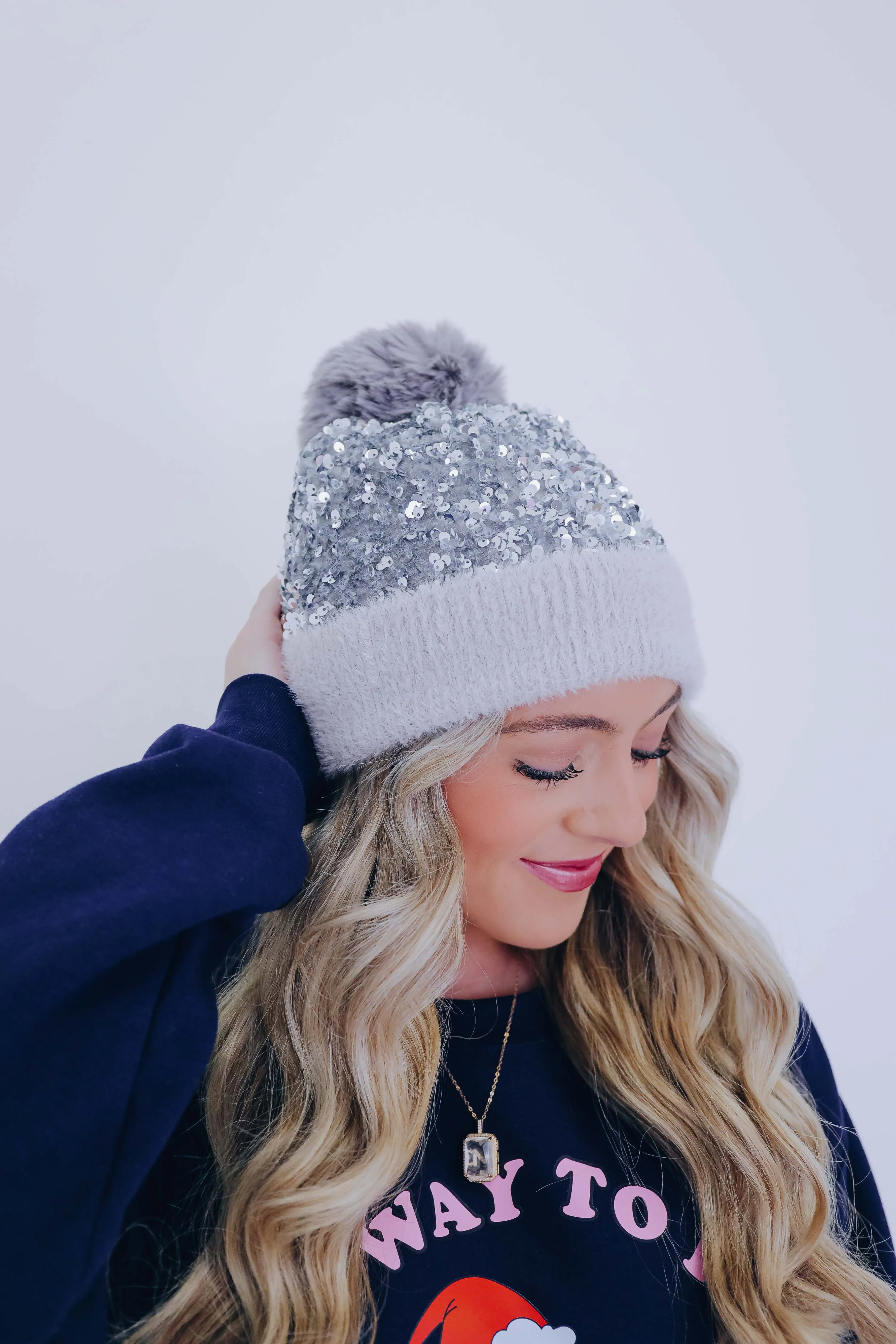 Suzie Sequin Pom Beanie - Silver