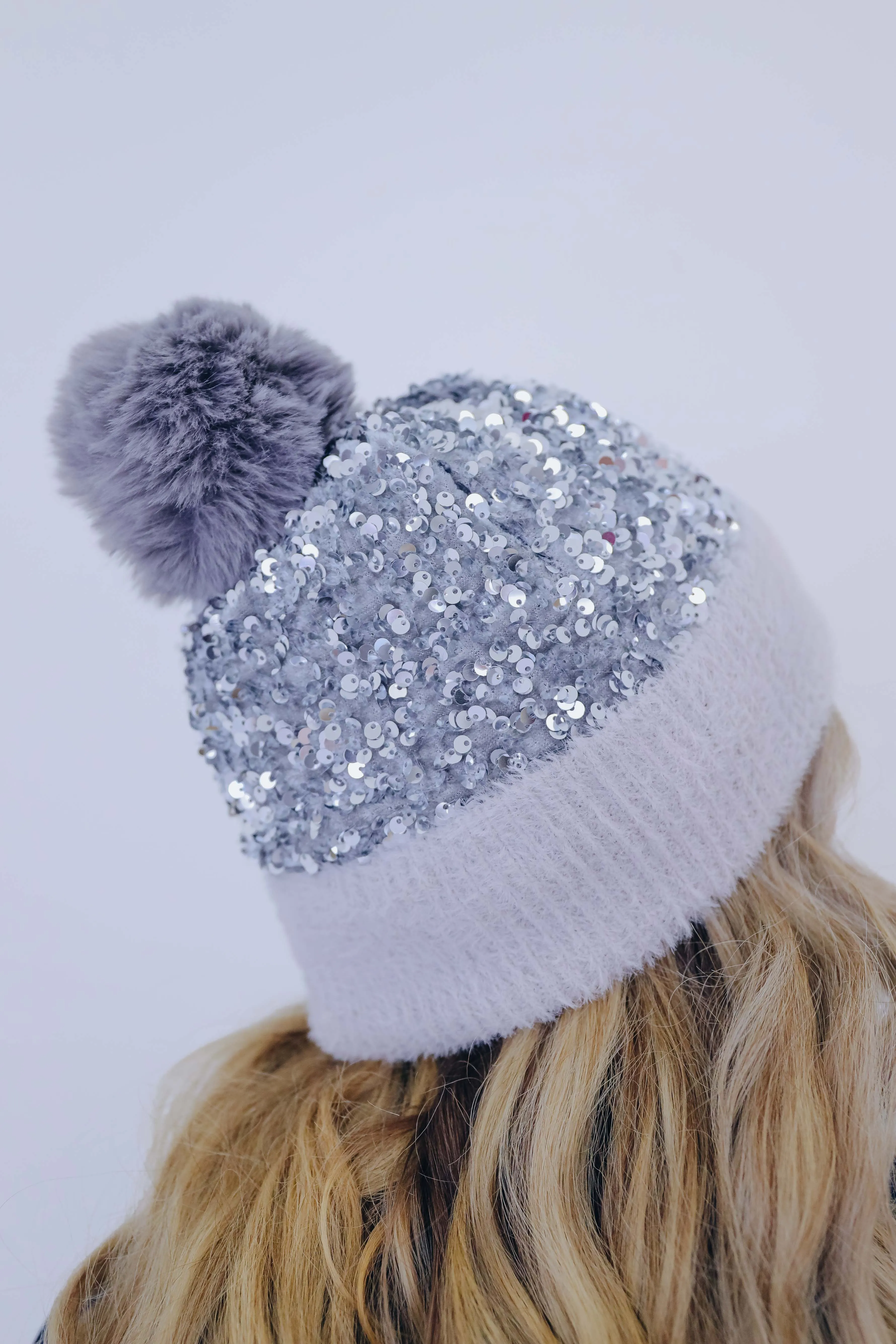 Suzie Sequin Pom Beanie - Silver