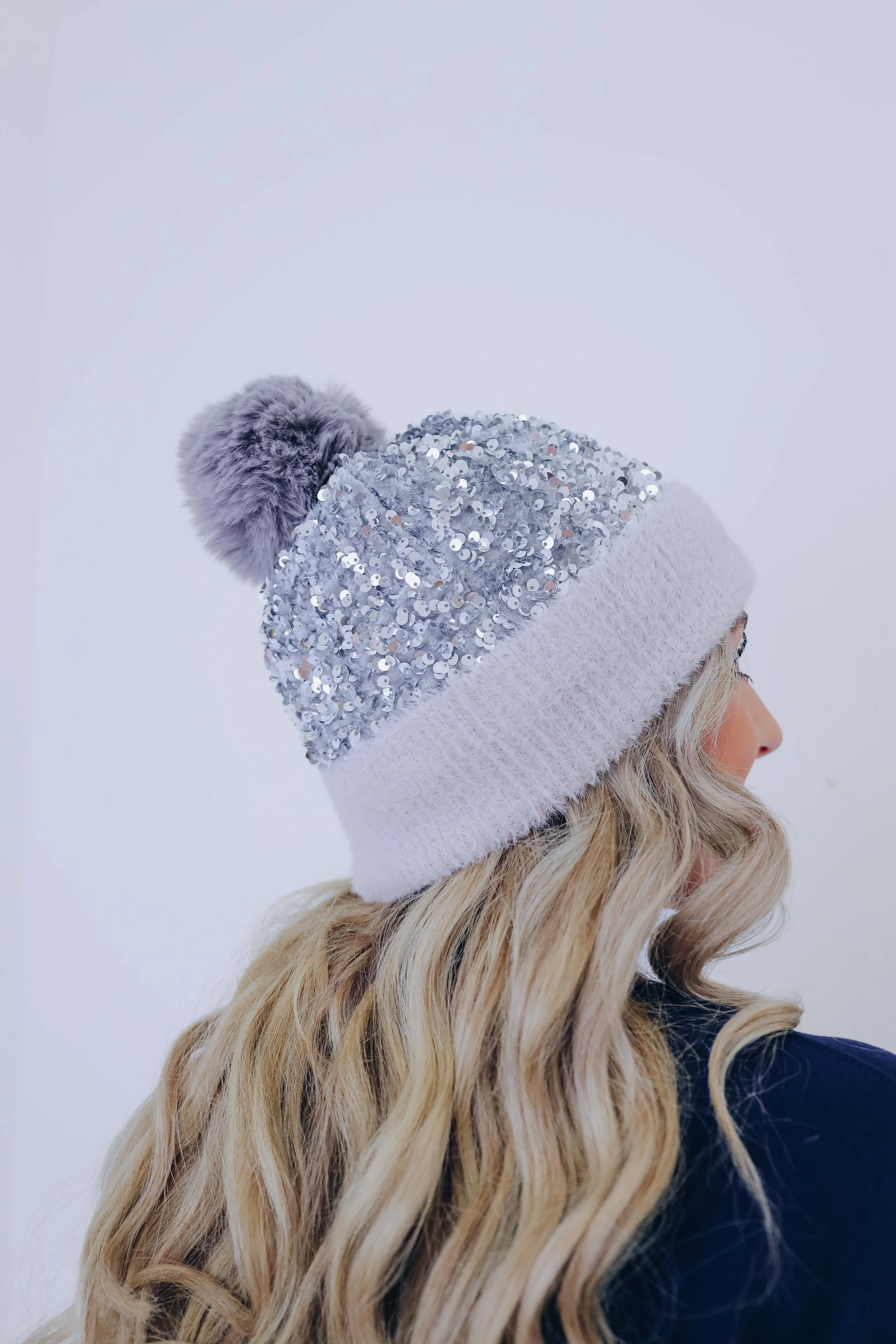 Suzie Sequin Pom Beanie - Silver