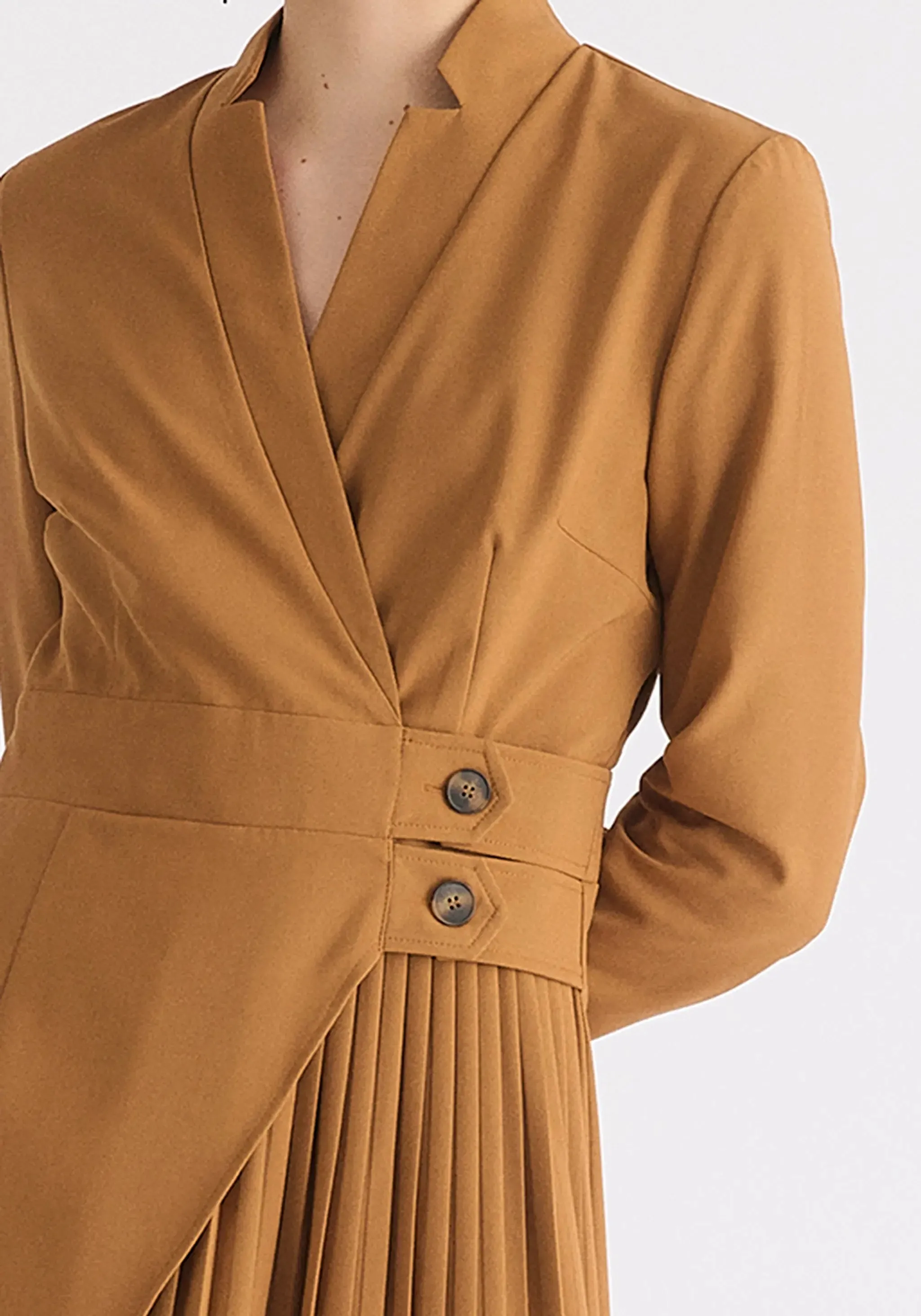 Tailored Blazer Dress With Pleated Skirt