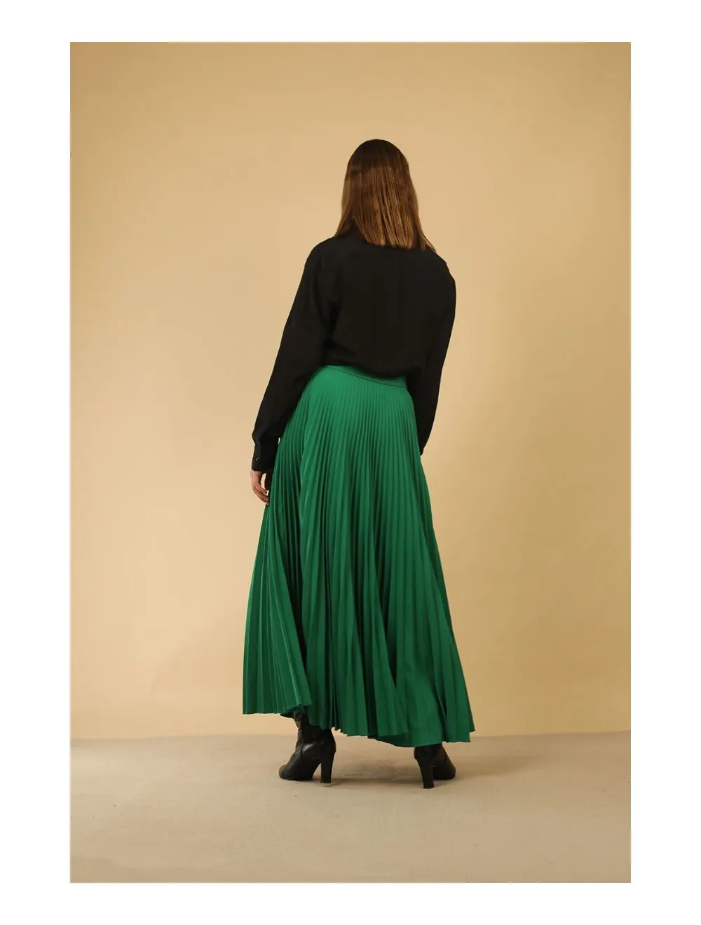 The Green Anais Pleated Maxi Skirt by Lora Gene