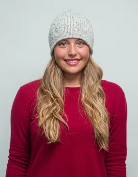 The Short Tube Cashmere Beanie in Silver Dot