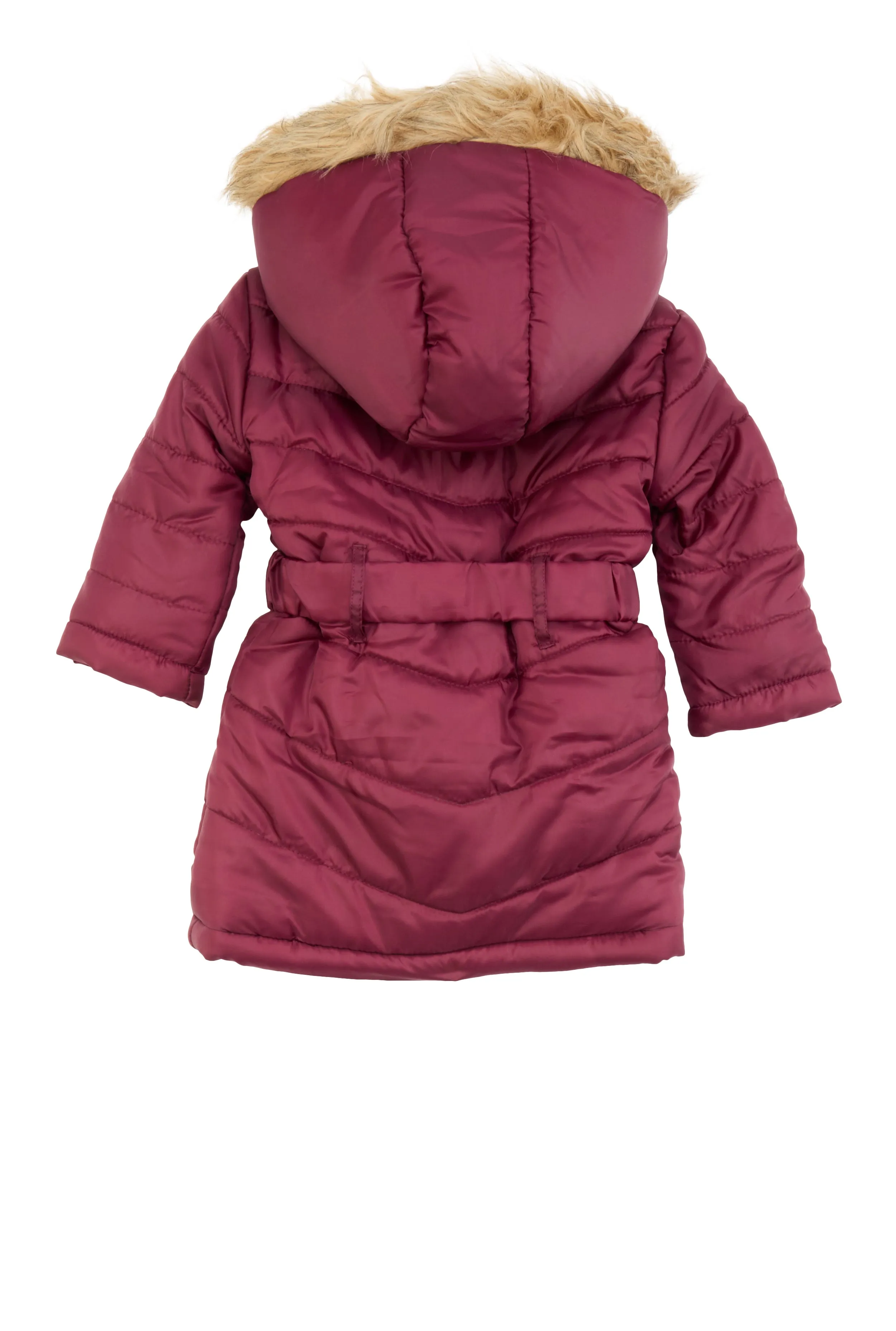 Toddler Girls Faux Fur Hooded Cargo Puffer Jacket