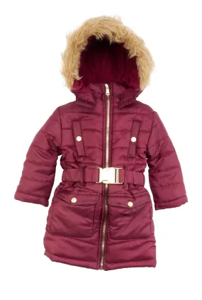 Toddler Girls Faux Fur Hooded Cargo Puffer Jacket