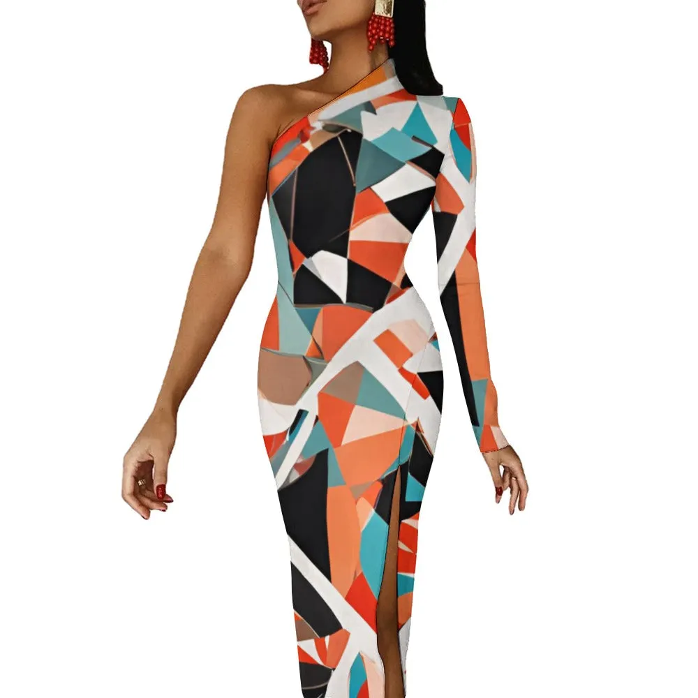 Tokyo Collection: Abstract Printed Half Sleeve Slit Dress