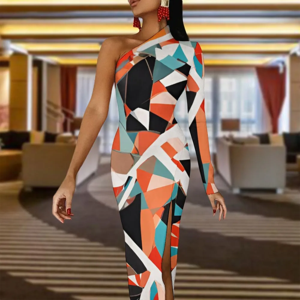 Tokyo Collection: Abstract Printed Half Sleeve Slit Dress