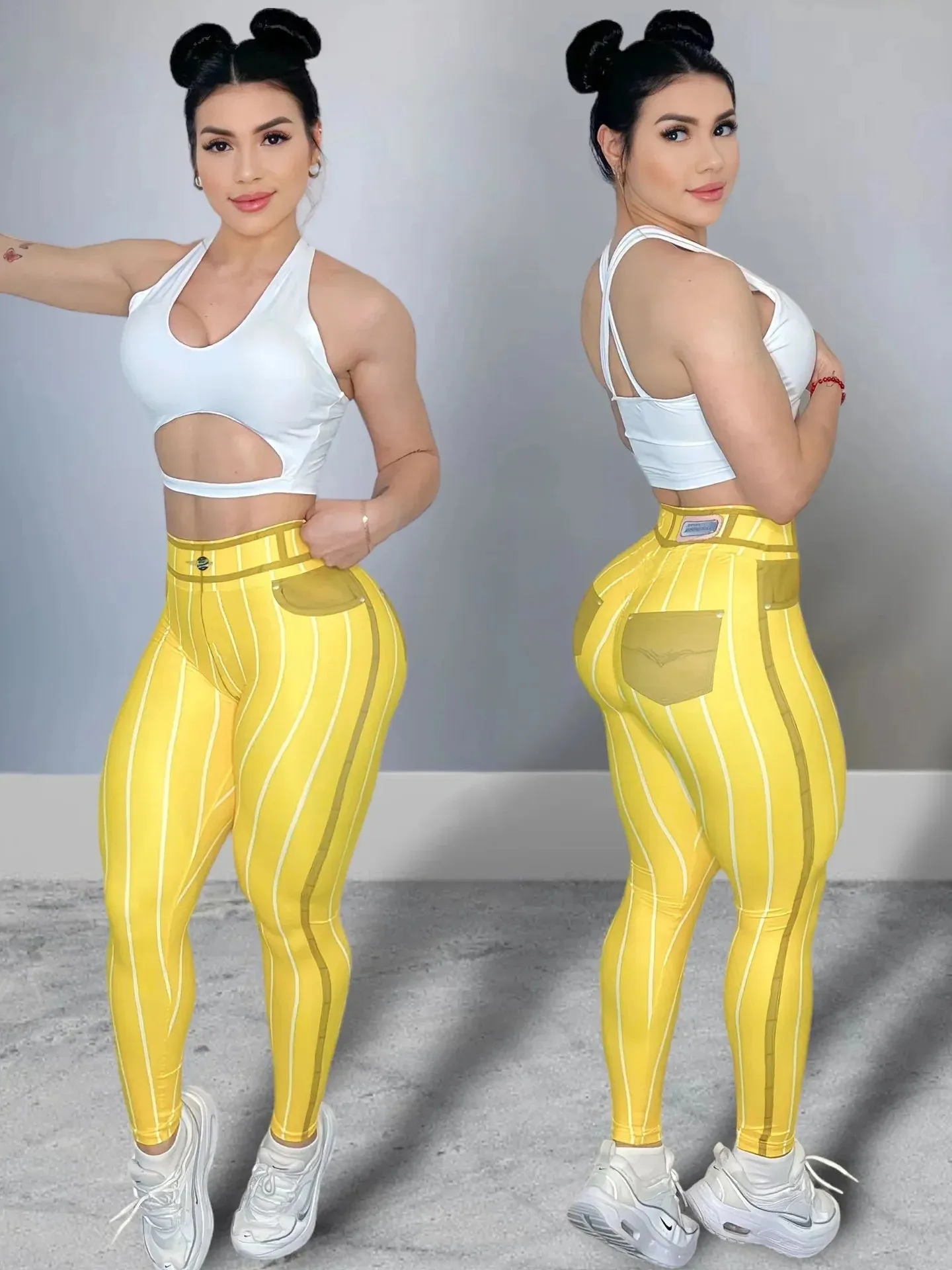 Trendy High Waist Stripe Print Yoga Leggings