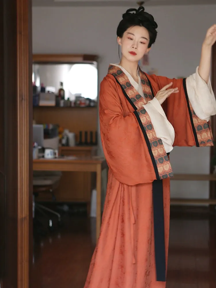 Tu Hong 土红 Terracotta Unisex Modernized Warring States Zhiju Straight Robe Set