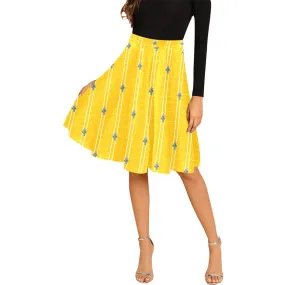 TURMERIC striped floral print Melete Pleated Midi Skirt (Model D15)