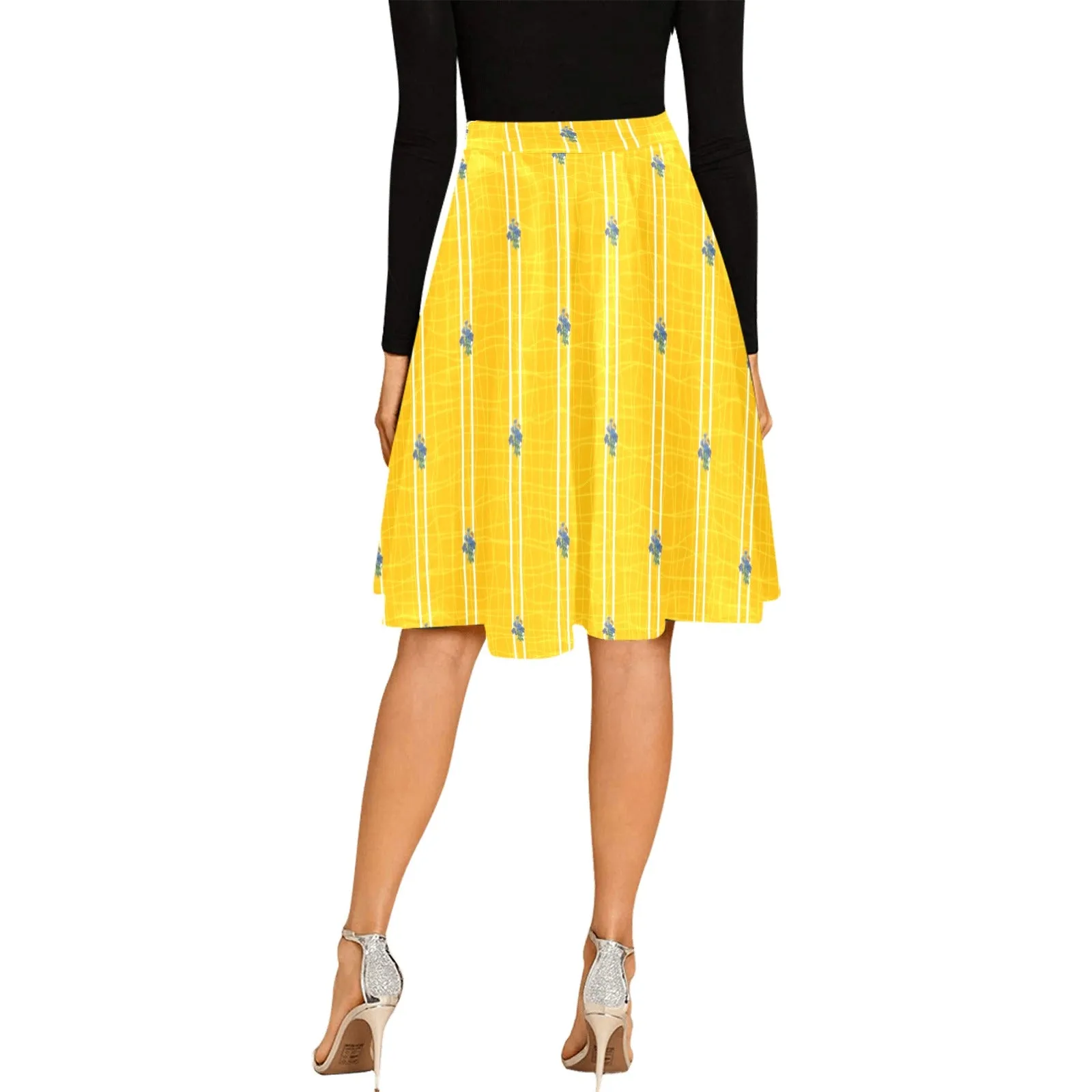 TURMERIC striped floral print Melete Pleated Midi Skirt (Model D15)