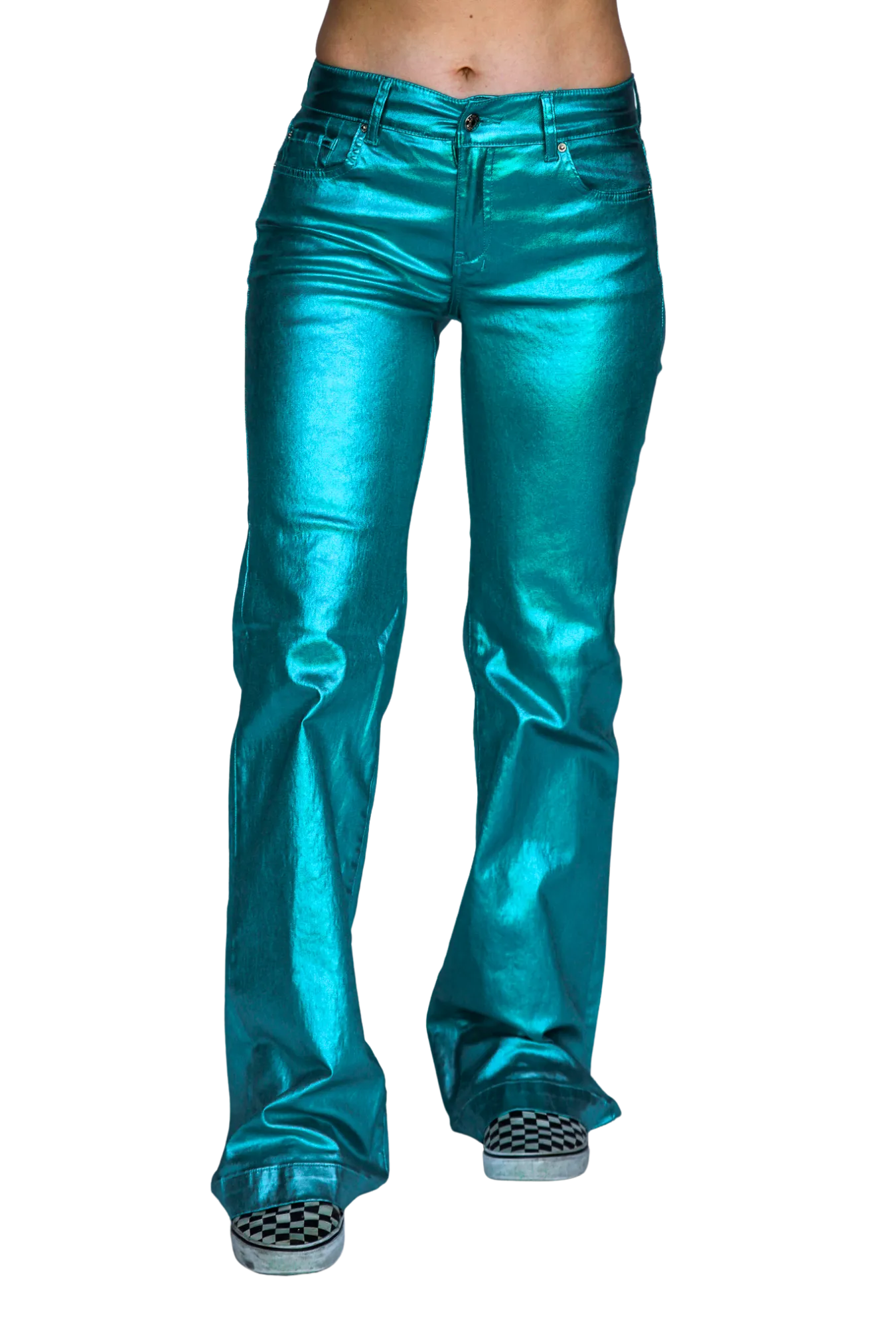 TURQUOISE METALLIC SIGNATURE TROUSERS